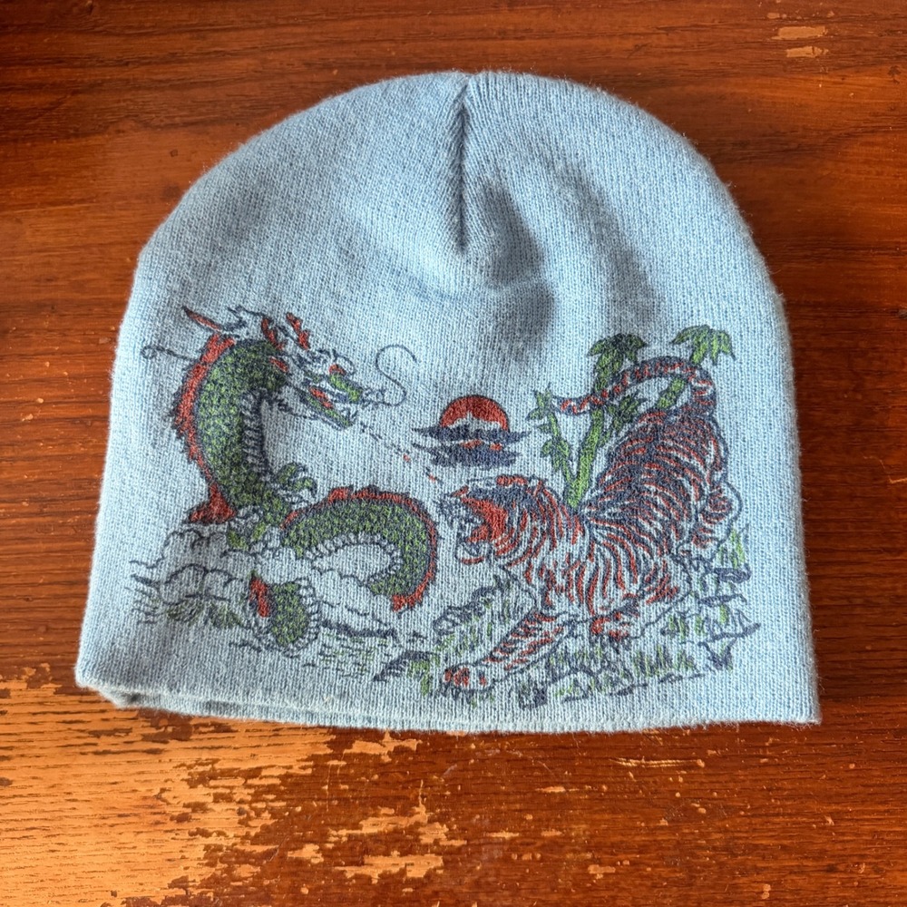 Supreme Dragon Beanie FW23 Light Blue Tiger Graphic Knit Hat Mens